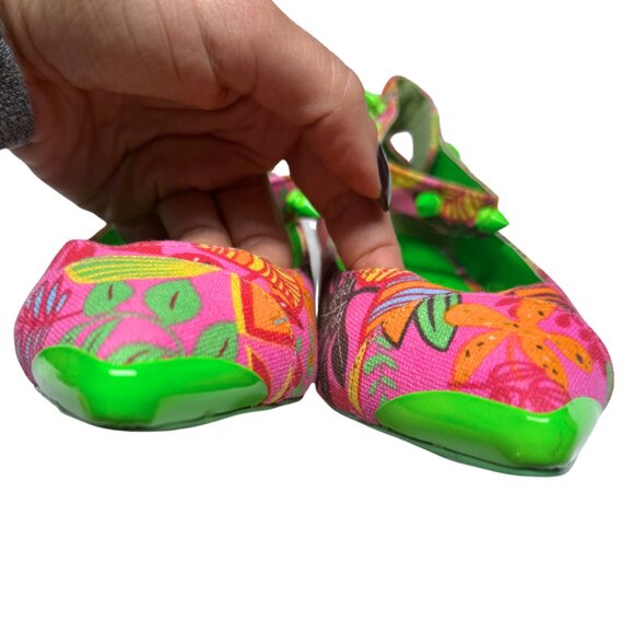 Pointed Toe Floral Flats w/ Green Studded Ankle Straps Women’s 9 New - Picture 7 of 11